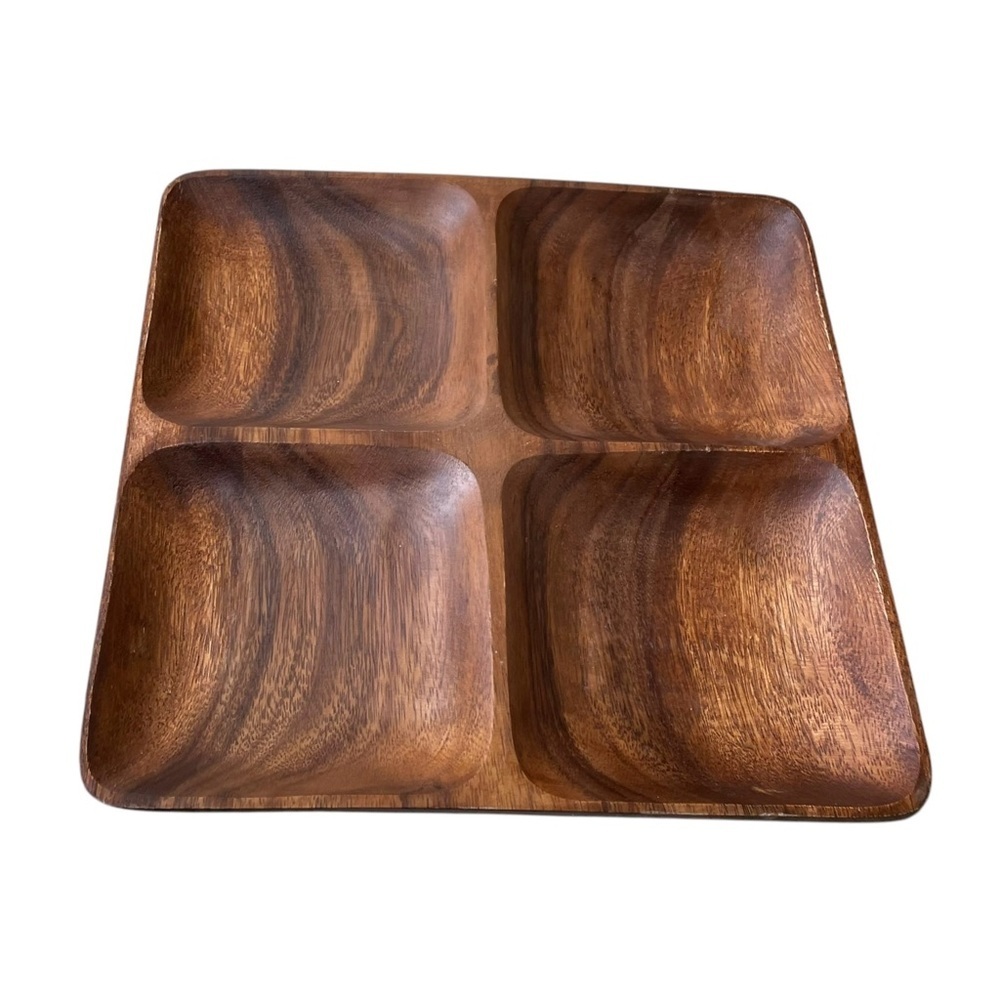 MOUNTAIN WOODS 4 Compartment Section Square Acacia Wood Snack Serving Tray Brown